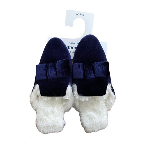 Charter Club Women’s Velvet Bow Slippers With Faux - Picture 2 of 4